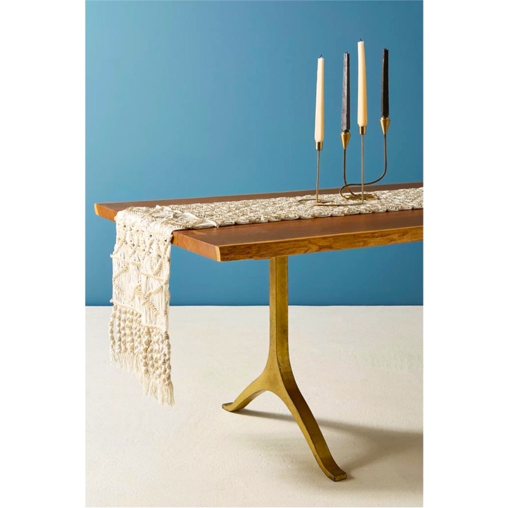 Anthropologie Selena Table Runner Gold Cream Macrame 16" x 90" New